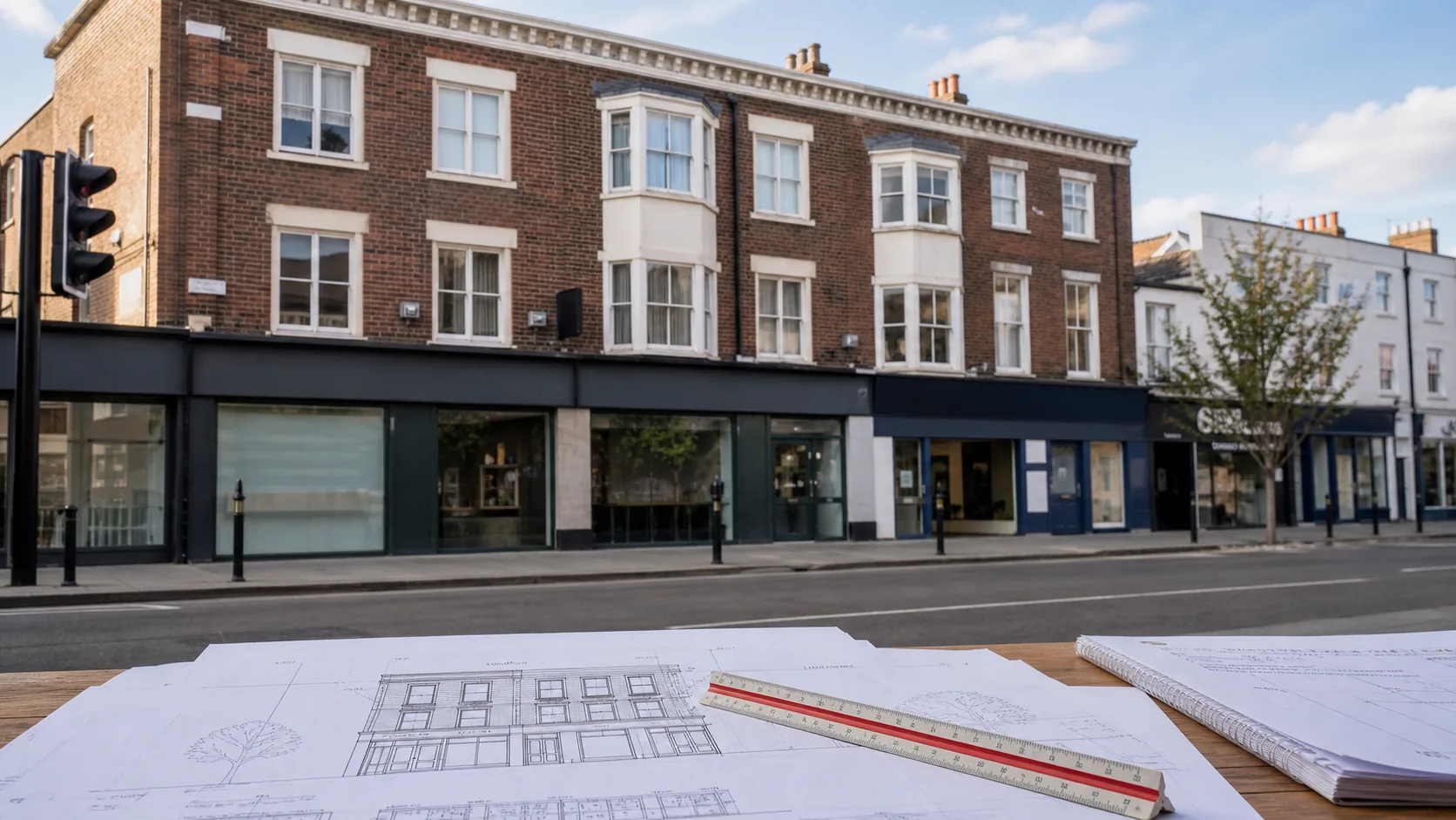 Illustrative planning image for a commercial to mixed-use conversion